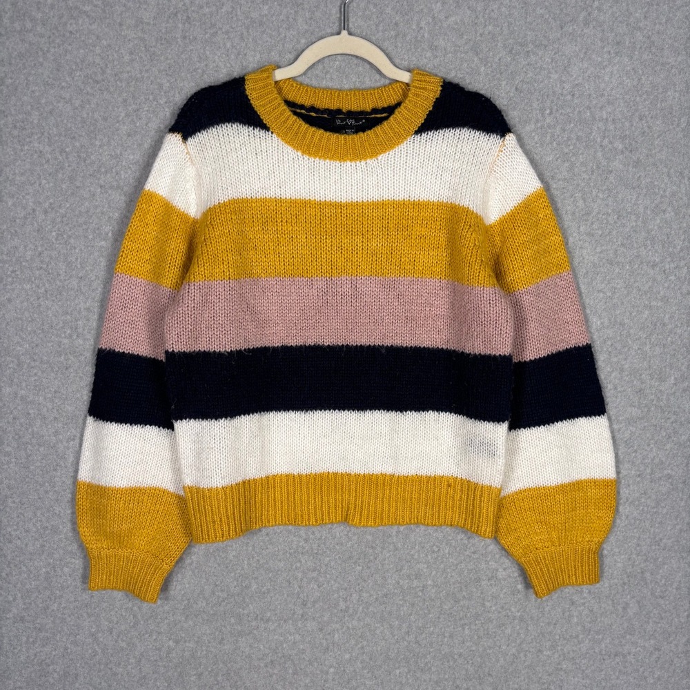Velvet Heart Puff Sleeve Sweater Medium Navy Pale Pink Marigold Quirky Twee